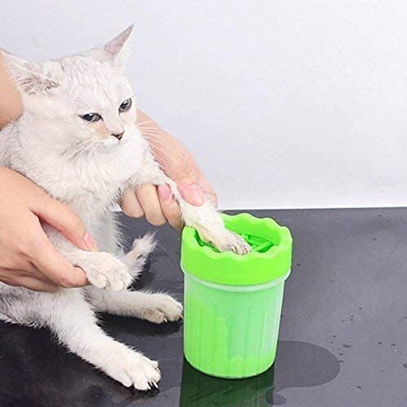 S.Blaze Paw Washer Cup, 2 In 1 Portable Silicone Pet Cleaning Brush Feet Cleaner Grooming Gloves for Dog & Cat, Monkey, Rabbit(Green, Medium)