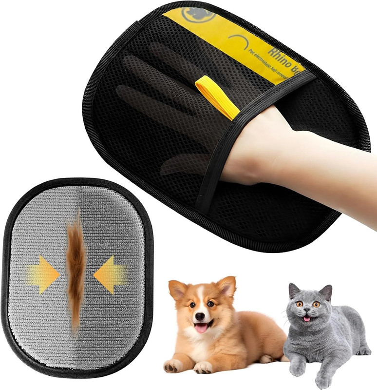 SEVENSPACE Pet Hair Remover Gloves for Dog Cat Hair on Clothes, Sofa, Carpet, Car Grooming Gloves for Dog & Cat(Black, Medium)