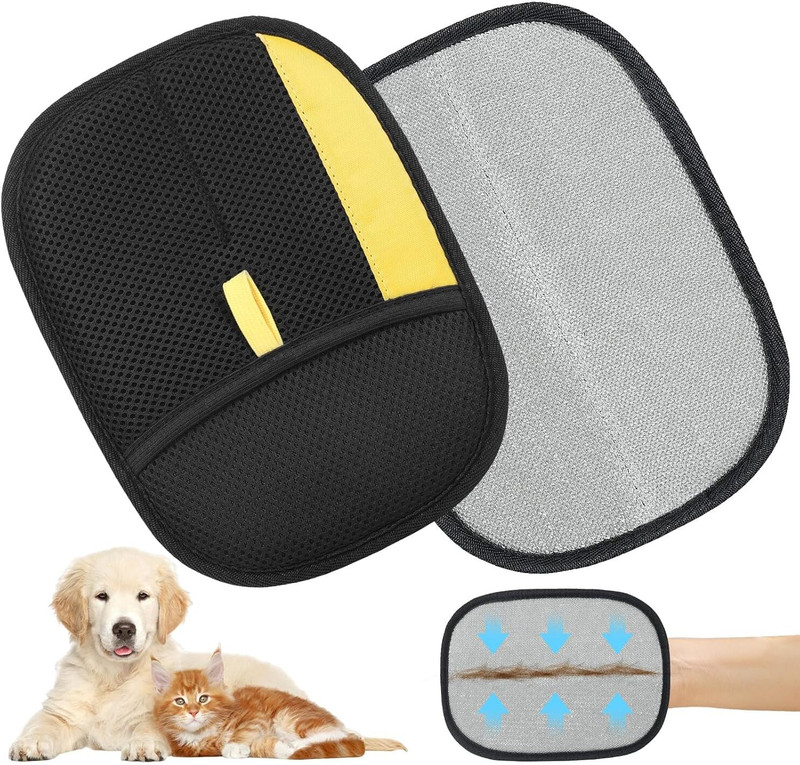 GOPINATHAUTOLINK pet hair remover glove for Remover for Couch, Furniture, Carpet, Curtain Grooming Gloves for Dog & Cat(Black, Medium)