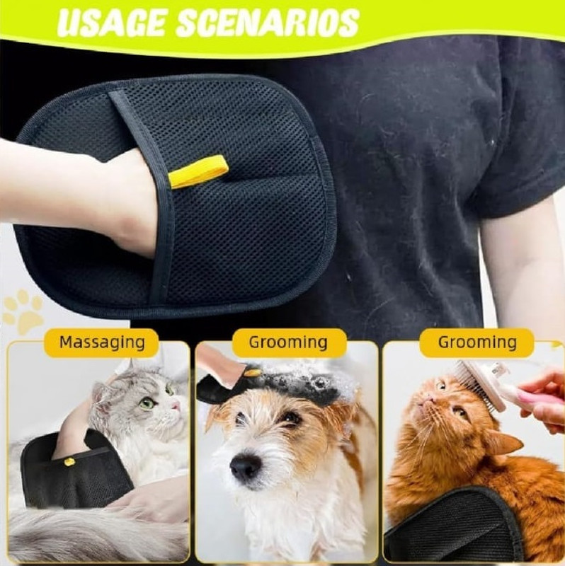 SIMESTICH Pet Grooming Glove Brush for Dogs & Cats – Deshedding, Hair Remover & Massager Grooming Gloves for Dog & Cat(Black, Large)