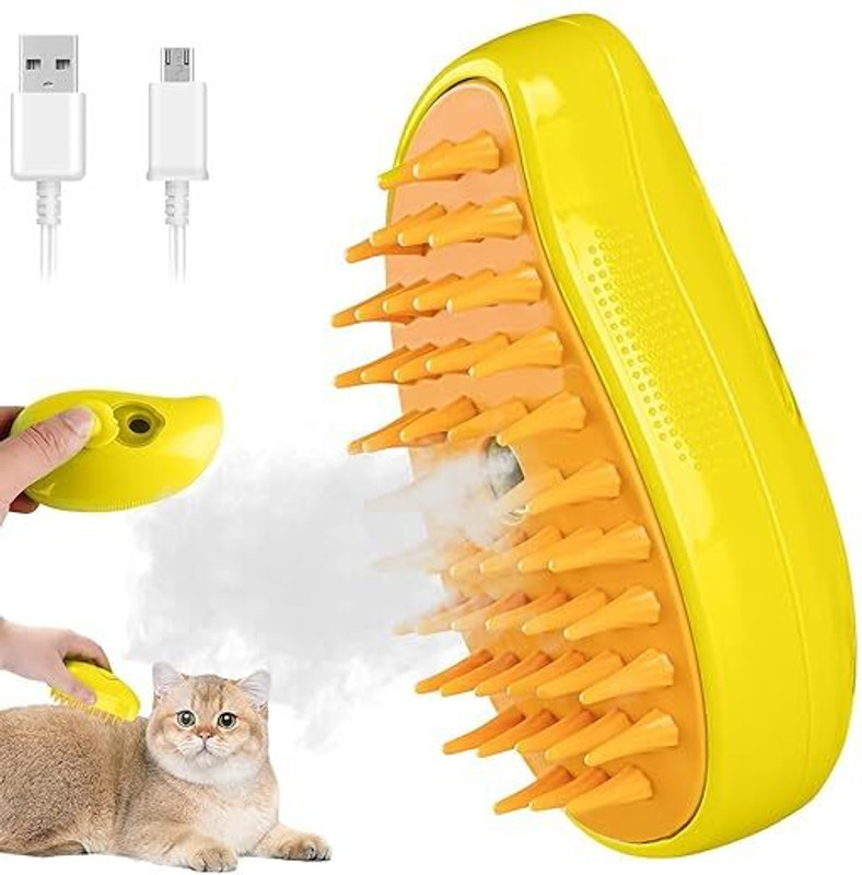 EVEZA Pet Steam Brush, 3 In 1 Steamy Pet Brush, Pet Grooming Brush for Cats & Dogs Electronic Comb for Cat, Dog