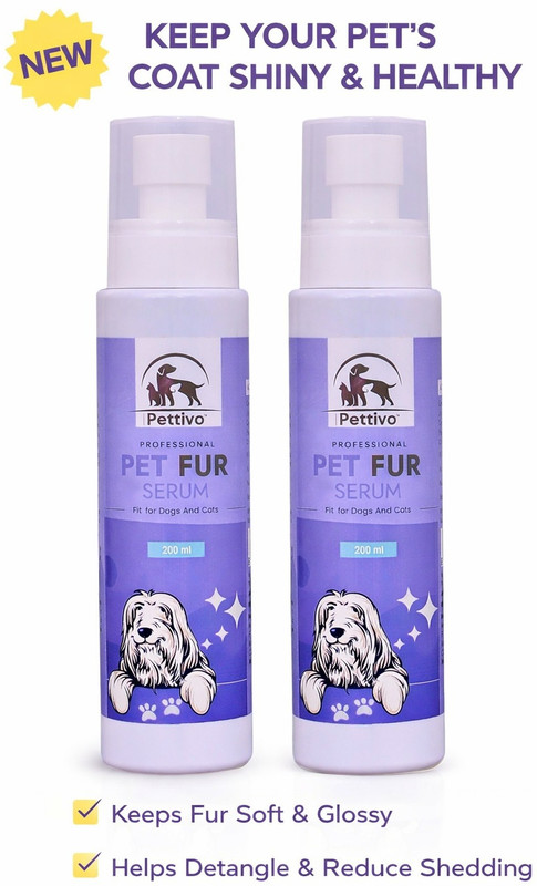 Pettivo Professional Pet Fur Serum 200 ml (Pack of 2)|For Dogs & Cats|Soft & Glossy Coat Pet Hair Styling(400 ml)