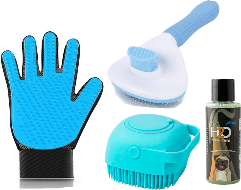 Emily Pets Dog Grooming Kit 4 in 1 Bath Brush Glove Shampoo De Shedding Set Pet Hair Styling(50 ml)