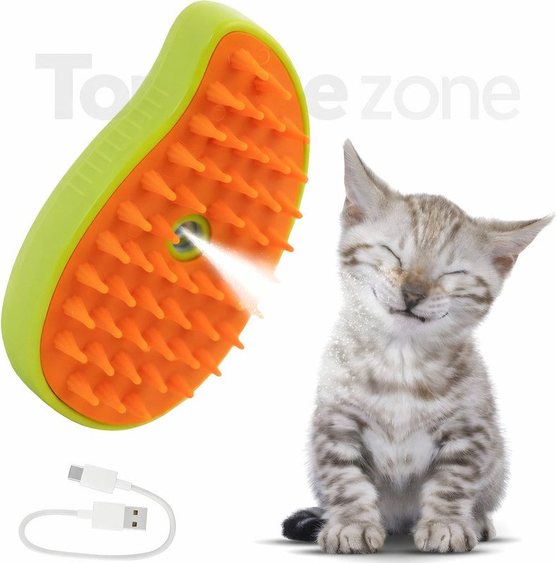 Tortoise zone 3 in 1 Pet Steam Brush for Dogs & Cats | One-Touch Spray Grooming Tool Multicolor Pet Hair Trimmer