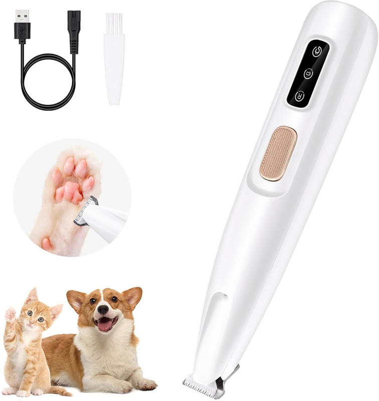 TOPHAVEN Efficient & Quiet Pet Paw Trimmer for Stress-Free Grooming White Pet Hair Trimmer