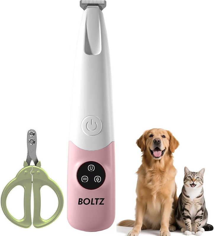BOLTZ Cordless Pet Paw Hair Trimmer with LED Light & USB Rechargeable White, Pink Pet Hair Trimmer