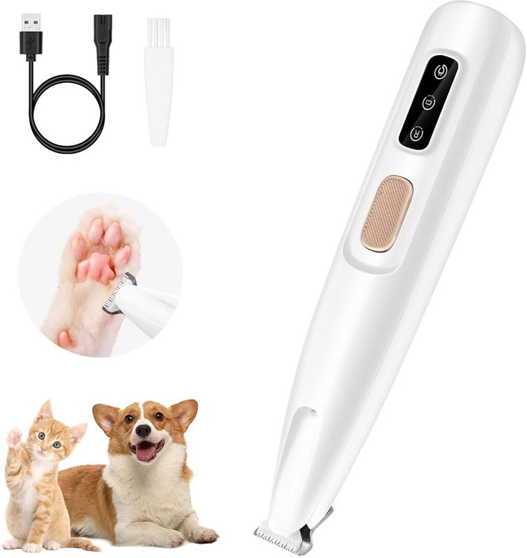 sidvid Pet Paw Hair Trimmer, Cat Clipper, Low Noise Dog Shaver, Rechargeable Paw Cutter White Pet Hair Trimmer