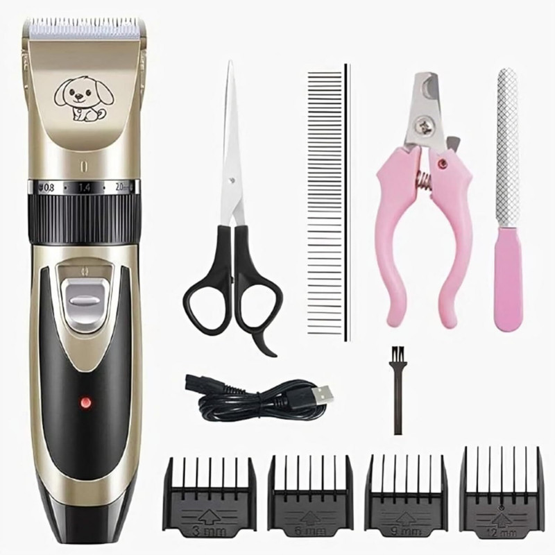 Pyrxora Wireless Dog & Cat Trimmer – Quiet Hum Gold, Black Pet Hair Trimmer