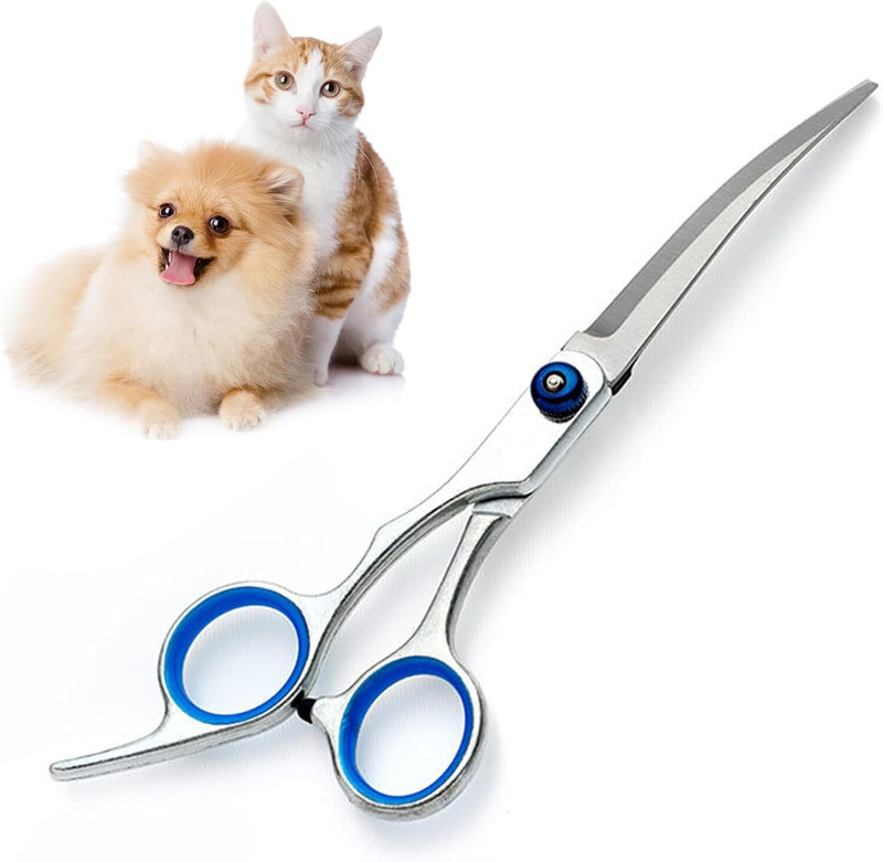 Sage Square Dog Grooming Down curved scissor, Heavy Duty, Titanium, Perfect Grip (17cm) Silver Pet Hair Trimmer
