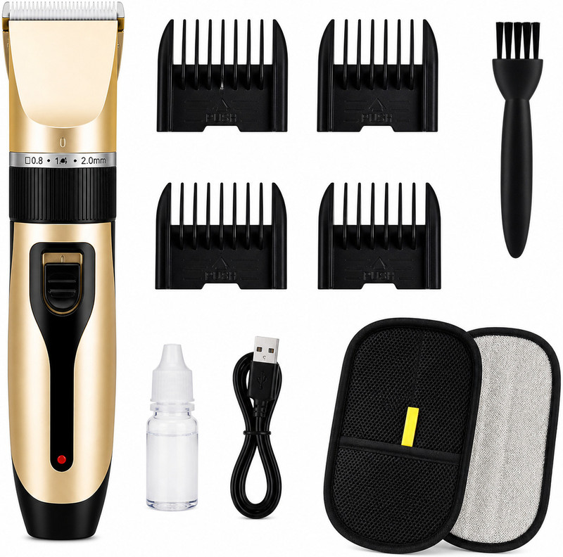 ROMJ Rechargeable Pet Hair Trimmer for Dogs & Cats with Cleaning Pad Combo Gold Pet Hair Trimmer