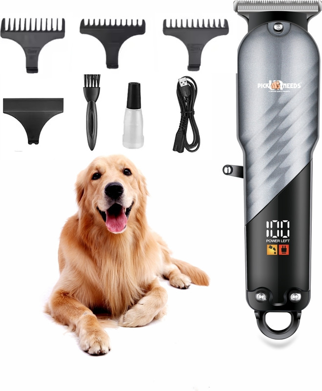 Pick Ur Needs Professional Dog Hair Cutting Machine For All Pet 4 In 1 Blade Digital Display Grey Pet Hair Trimmer
