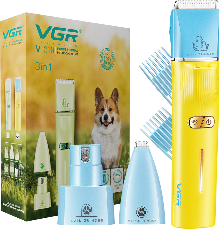 VGR V-219 Professional Pet Clipper Yellow, Blue Pet Hair Trimmer