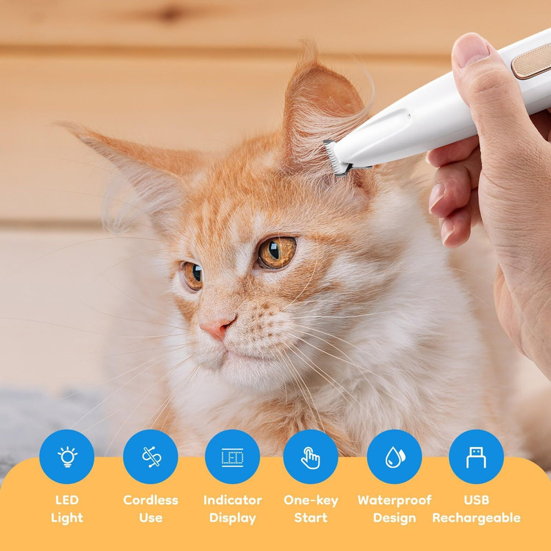 TOPHAVEN Hair Clipper for Dogs Cats Trimming of Eyes Ears Face and Butt White Pet Hair Trimmer