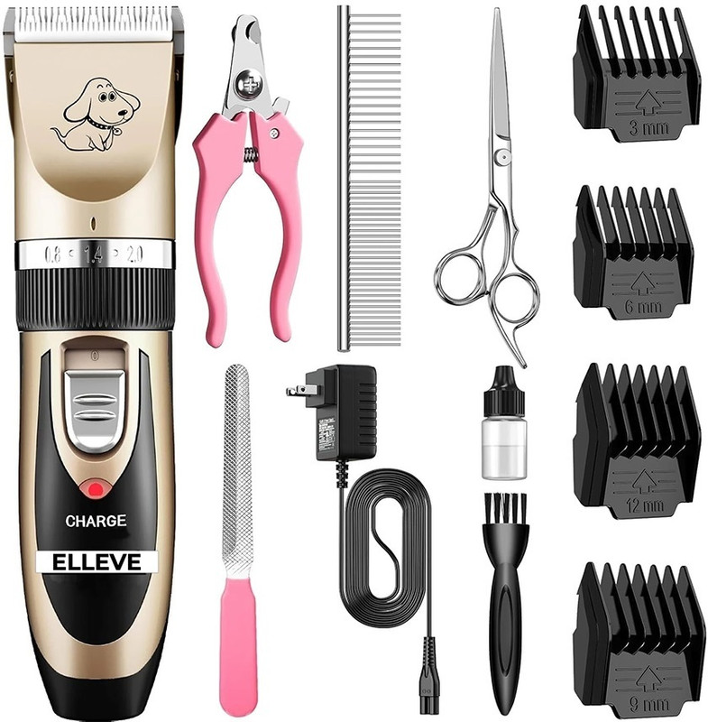 PetJoy Dog Grooming Kit & Trimmer |Low Noise |Rechargeable |Cordless Trimmer for Dogs Gold Pet Hair Trimmer