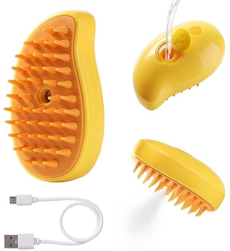 Alesso Cat Steam Brush, Dog Steam Brush, Steam Brush for Cats and Dogs Orange, Yellow Pet Hair Trimmer