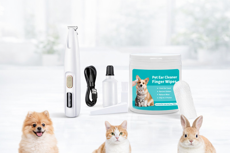 Zyora Waterproof Low-Noise Pet Hair Trimmer with LED Light + Ear Cleaning Wipes White Pet Hair Trimmer