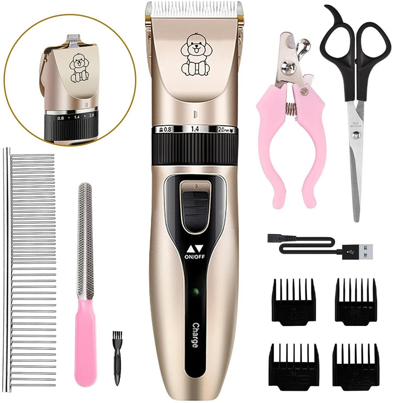 Arrom All in One Pet Grooming Kit, Dog, Cat Hair Clipper with Adjustable Combs Gold Pet Hair Trimmer