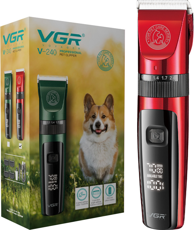 VGR V-240 Professional Pet Clipper Red, Black Pet Hair Trimmer