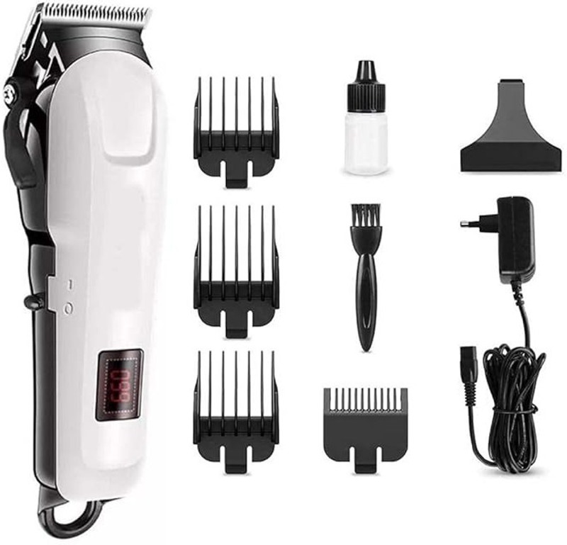 RECHOO Professional Rechargeable and Cordless MX-809 Hair Clipper Fully Waterproof White Pet Hair Trimmer