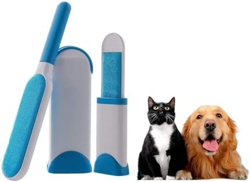 Washify Pet Cat Hair Remover - Double-Sided Standard-Size, Travel Pet Hair Removal Blue, White Pet Hair Trimmer