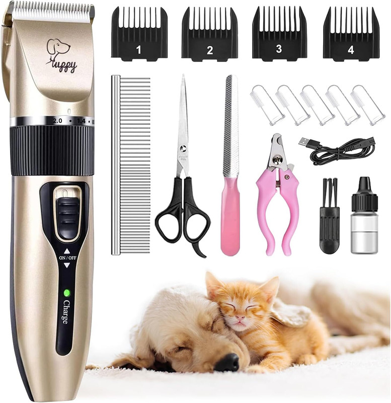 PetJoy Dog Grooming Kit & Trimmer |Low Noise |Rechargeable |Cordless Trimmer for Dogs Gold Pet Hair Trimmer
