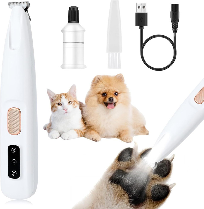 DV ENTERPRISE Pet Paw Trimmer Waterproof Dog Cat Clipper with LED Light Low Noise White Pet Hair Trimmer