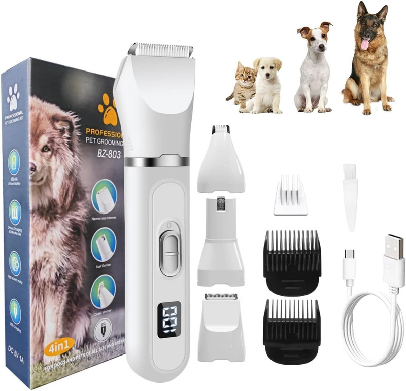 TOPHAVEN Rechargeable Quiet Pet Grooming Kit for Dogs, Cats, and Small Animals White Pet Hair Trimmer