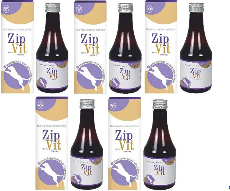 INTAS ZIPVIT Daily Nutrition Multivitamin for Pets | Bones & Joint Care Formula | Pack of 5 Pet Health Supplements(200 ml)
