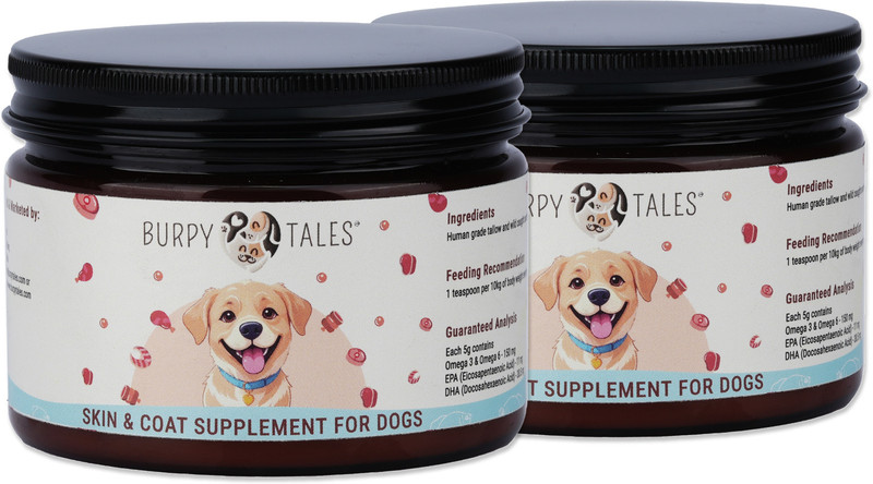 Burpy Tales Skin and Coat Supplement for Dogs with Sardine Oil, Omega 3 6, 400gm Pet Health Supplements(400 g)
