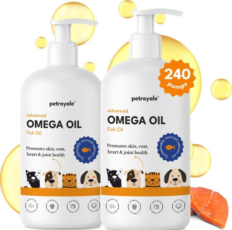 Petroyale Omega 3 Fish Oil for Dogs & Cats - Salmon Fish Oil with Omega 3 6 9 240 Pumps Pet Health Supplements(400 ml)