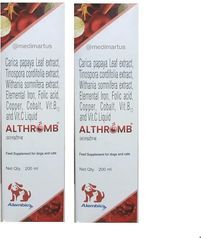 Alembic Althromb Pet Syrup for Dogs & Cats | Immunity Support Supplement 200ml pack of 2 Pet Health Supplements(200 ml)