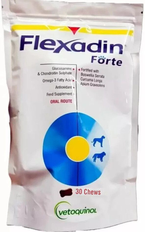 Vetoquinol FLEXADIN FORTE JOINT SUPPORT CHEWABLE TABLETS FOR DOGS & CATS 30 CHEWS Pet Health Supplements(30 Pieces)