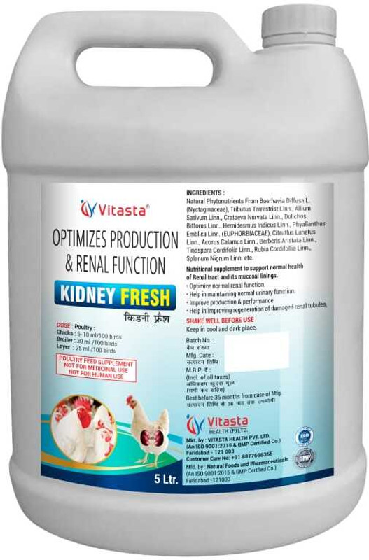 VITASTA Kidney fresher,Nephrocare,Poultry feed supplement Pet Health Supplements(5 L)
