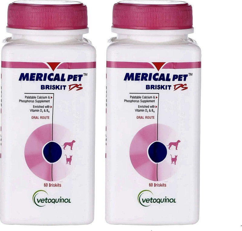 Vetoquinol Merical Pet Briskit Calcium Tablets for Stronger Dog Bones Pack of 2 Pet Health Supplements(120 Pieces)