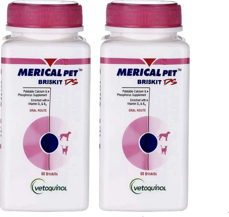 Vetoquinol Merical Pet Briskit Pet Health Booster with Calcium Formula Pack of 2 Pet Health Supplements(120 Pieces)