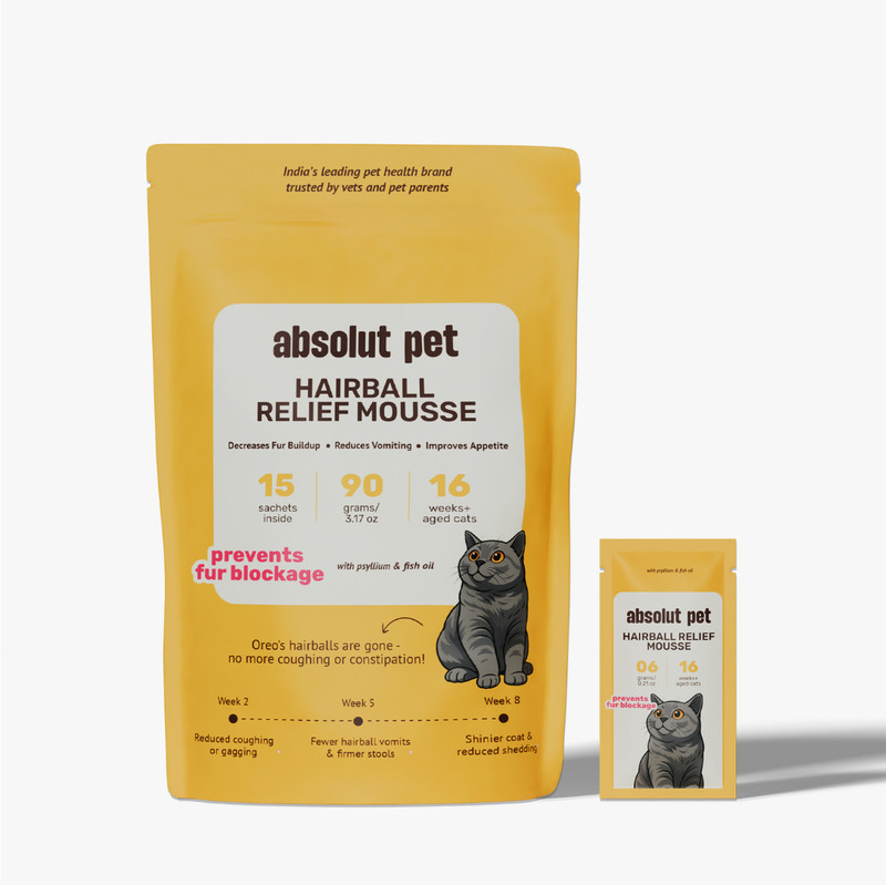 AbsolutPet HairBall Relief for Cats Creamy Treats to Reduce Hairball 15 Sachets Pet Health Supplements(90 g)