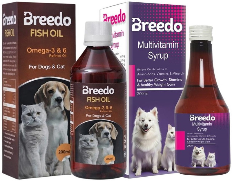 Breedo Pet Health Combo - Fish Oil (Omega 3 & 6) and Multivitamin supplements Syrup Pet Health Supplements(400 mg)