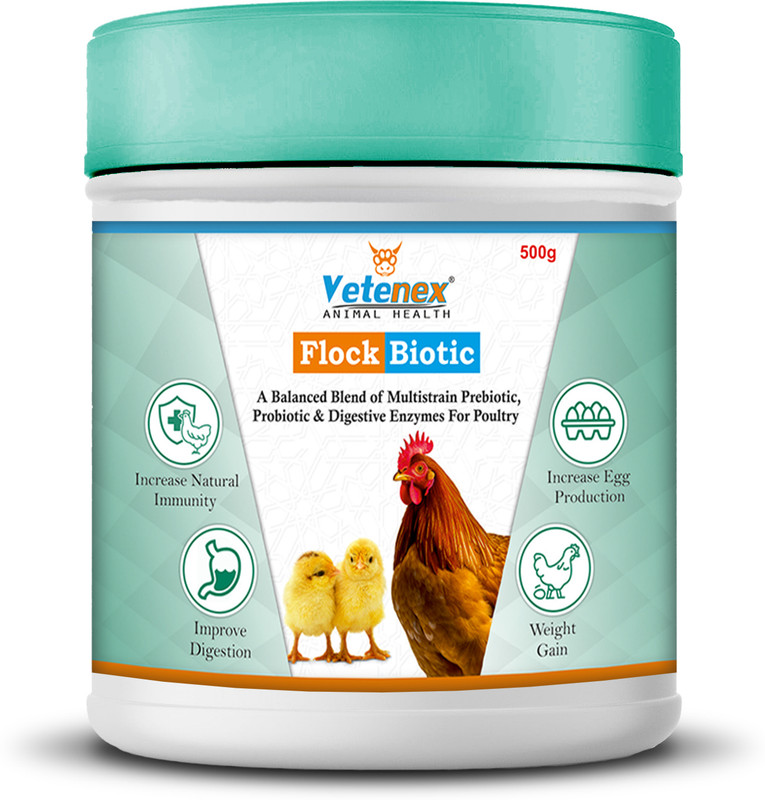 VETENEX Flock Biotic - Prebiotic, Probiotic & Enzyme Supplement Powder for Poultry Pet Health Supplements(500 g)