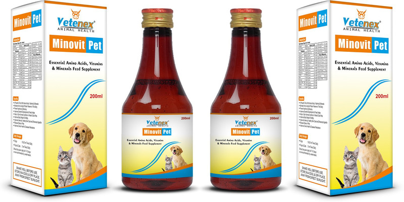 VETENEX Minovit Pet - Multivitamins & Amino Acids Syrup for Dogs & Cats (200ml x 2) Pet Health Supplements(400 ml)