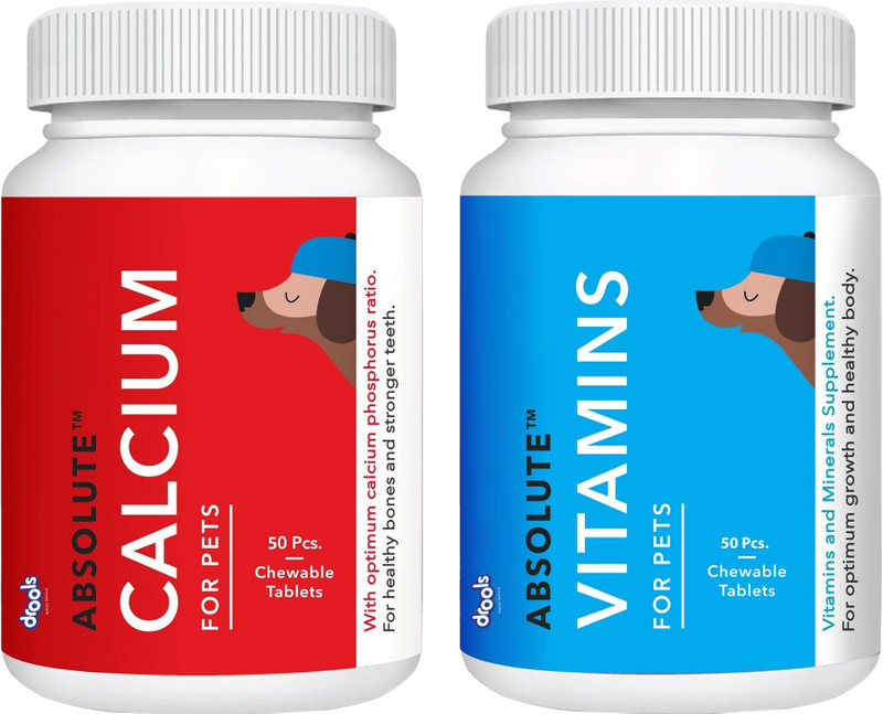 Drools Absolute Calcium 50+Vitamins 50 Pc Dog Supplement Tablet, (Pack of 50 + 50 Pc), Pet Health Supplements(100 Pieces)