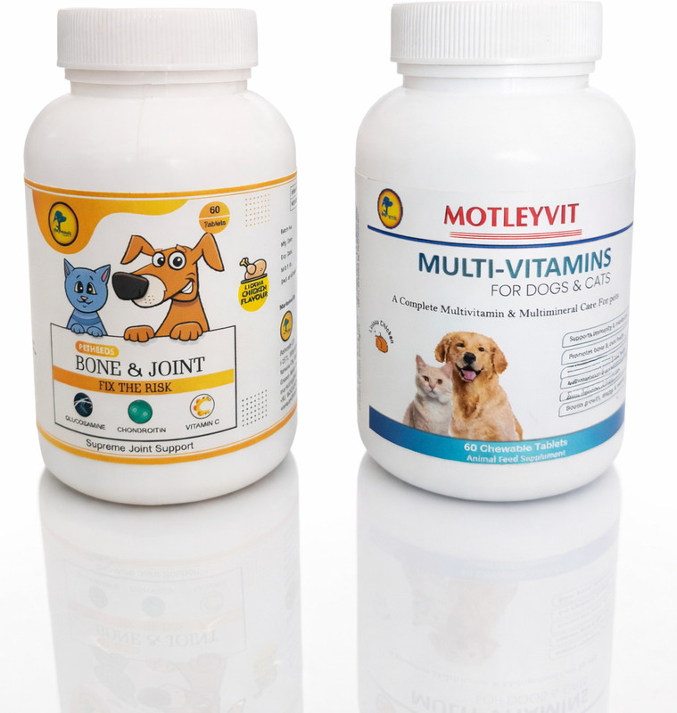 PETHEEDS Motleyvit + Bone & Joint Chewable Tablets Multivitamin Lucious Chicken Flavored Pet Health Supplements(120 Pieces)