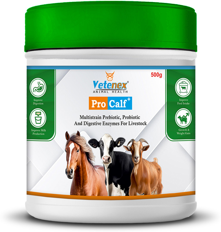 VETENEX Pro Calf Plus - Probiotic, Prebiotic & Enzyme Supplement for Cattle, Buffalo Pet Health Supplements(500 g)
