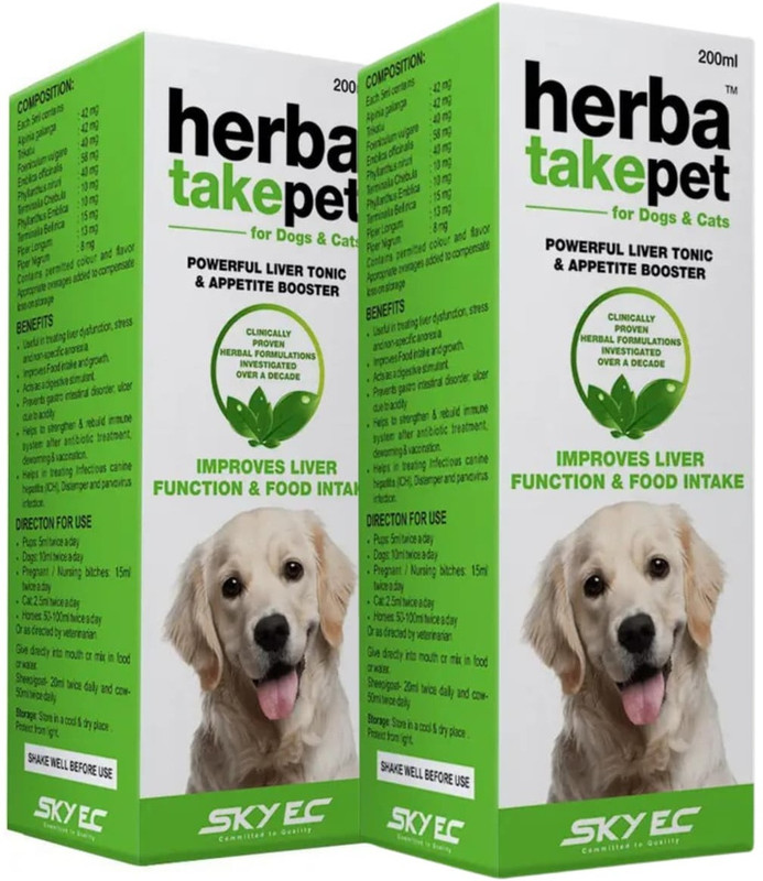 skyec Herbatake pet 200 ml Pack of 2 liver tonic for dog & cat Pet Health Supplements(400 ml)