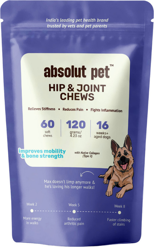 AbsolutPet Hip & Joint Supplement for Dogs to Improve Mobility & Bone Strength 60 Chews Pet Health Supplements(150 g)