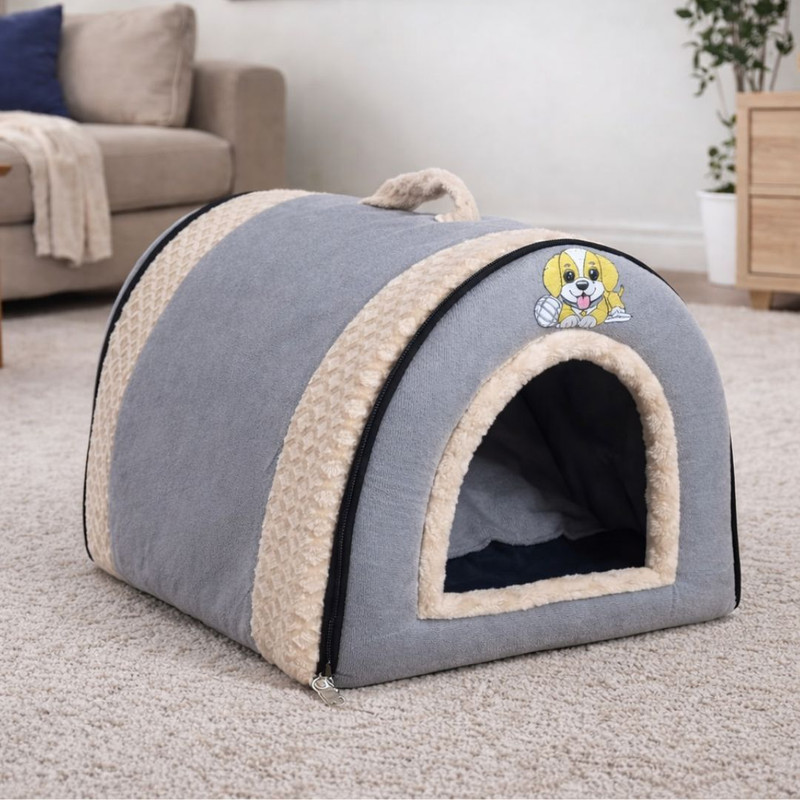 PETKARE PET KARE Grey Dog and Cat House for Small Size Pets | Foldable and Washable Cat, Dog, Rabbit House
