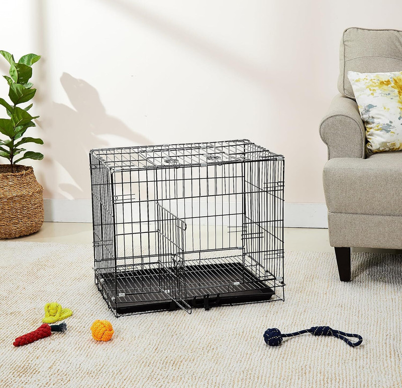 Sip 24 Inch Double Door Folding Metal Dog Cage with Paw Protector FOR small breed Dog, Cat, Rabbit, Miniature Pig, Monkey, Bird, Hamster Cage