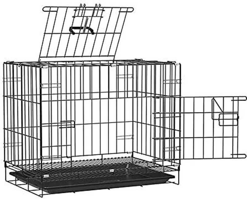 Petstorez 24' Inch Dog Crate Double Door Folding Metal Dog Cage Tray Removal Blue Dog, Rabbit, Miniature Pig, Monkey, Mouse, Hamster Cage