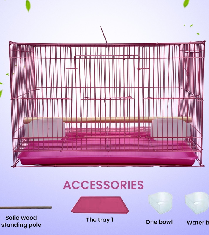 hara 15 Inch Bird Cage with Soft Pink Shade and Foldable Design Bird Cage