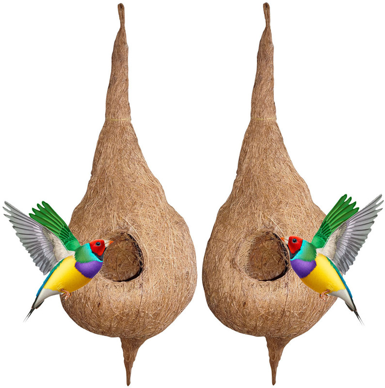 Skystar Hand Made Natural Pure Coir Bird Hanging Nest ( pack of 2) Out Door Balcony Tree Bird House