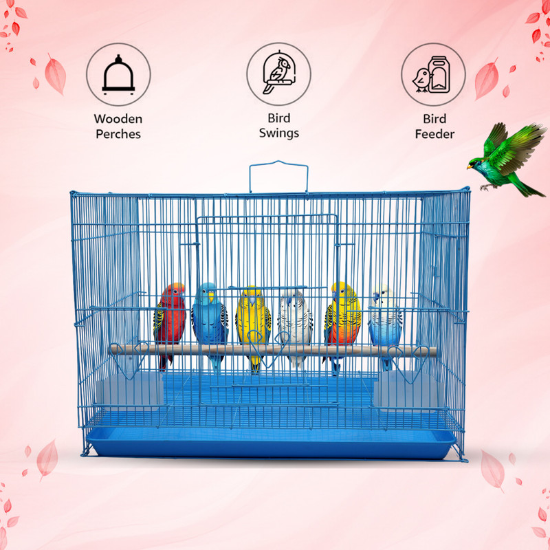 hara 24 Inch Blue Bird Cage Glossy Finish for Decorative Look Bird Cage